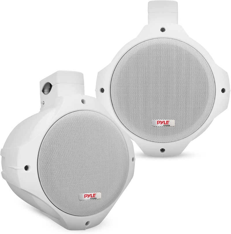 Pyle Waterproof Marine Wakeboard Tower Speakers - 6.5in Dual Subwoofer Speaker Set and 1” Tweeter with 200 Watt Power - 2-way Boat Audio Stereo System with Mounting Bracket - 1 Pair - PLMRW65 (White) - Image 1